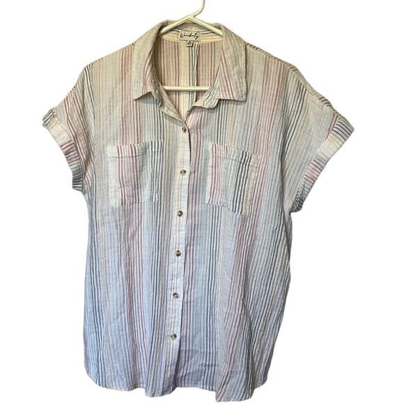 Wonderly Medium Multi-Color Cuff Sleeve Cotton Blend Button Town Blouse - Picture 1 of 12